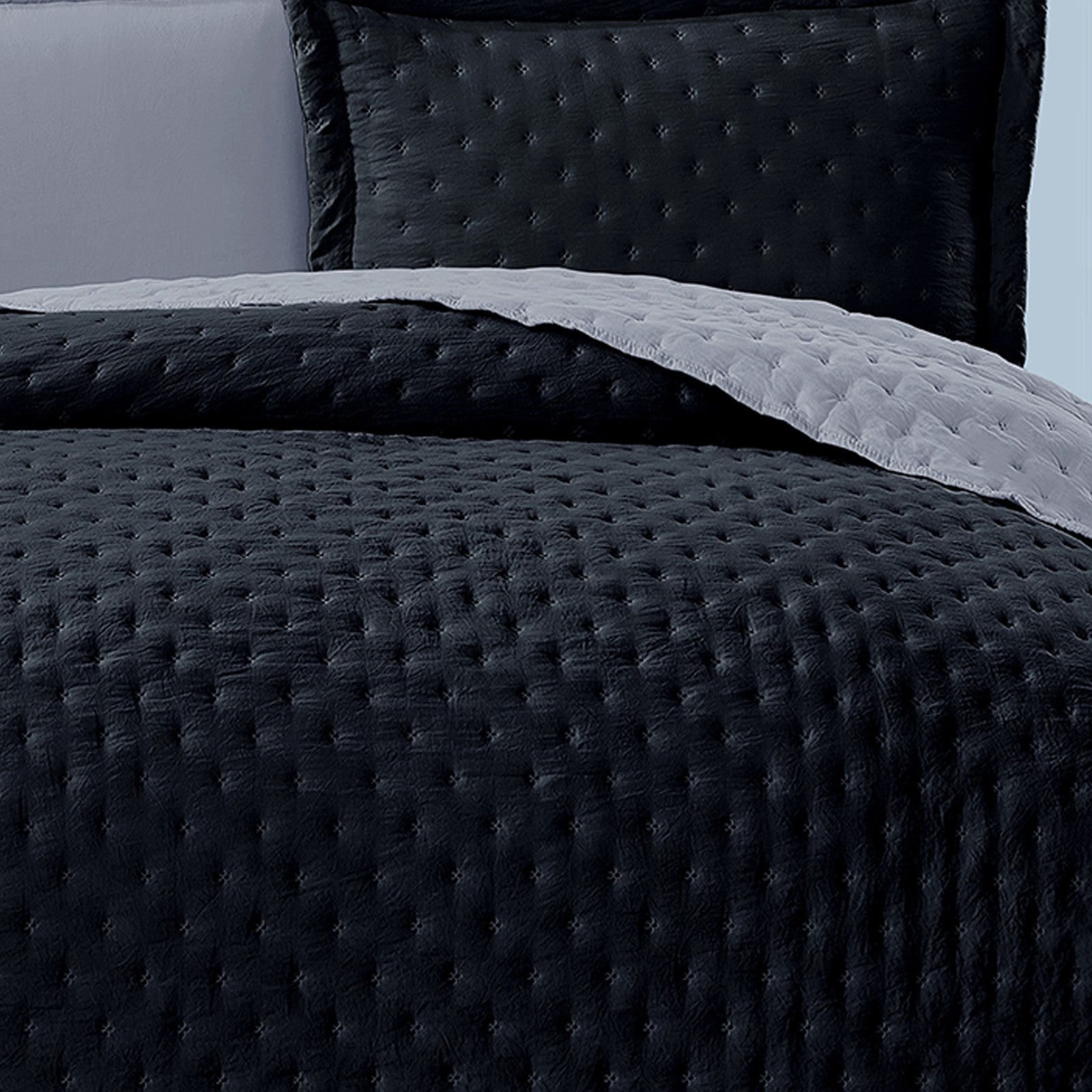 Kapitoneli Çift Kişilik ve Çift Taraflı Yatak Örtüsü – 240x260 cm Siyah