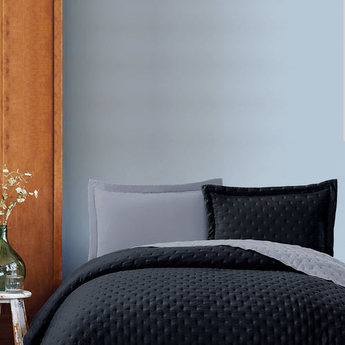 Kapitoneli Çift Kişilik ve Çift Taraflı Yatak Örtüsü – 240x260 cm Siyah